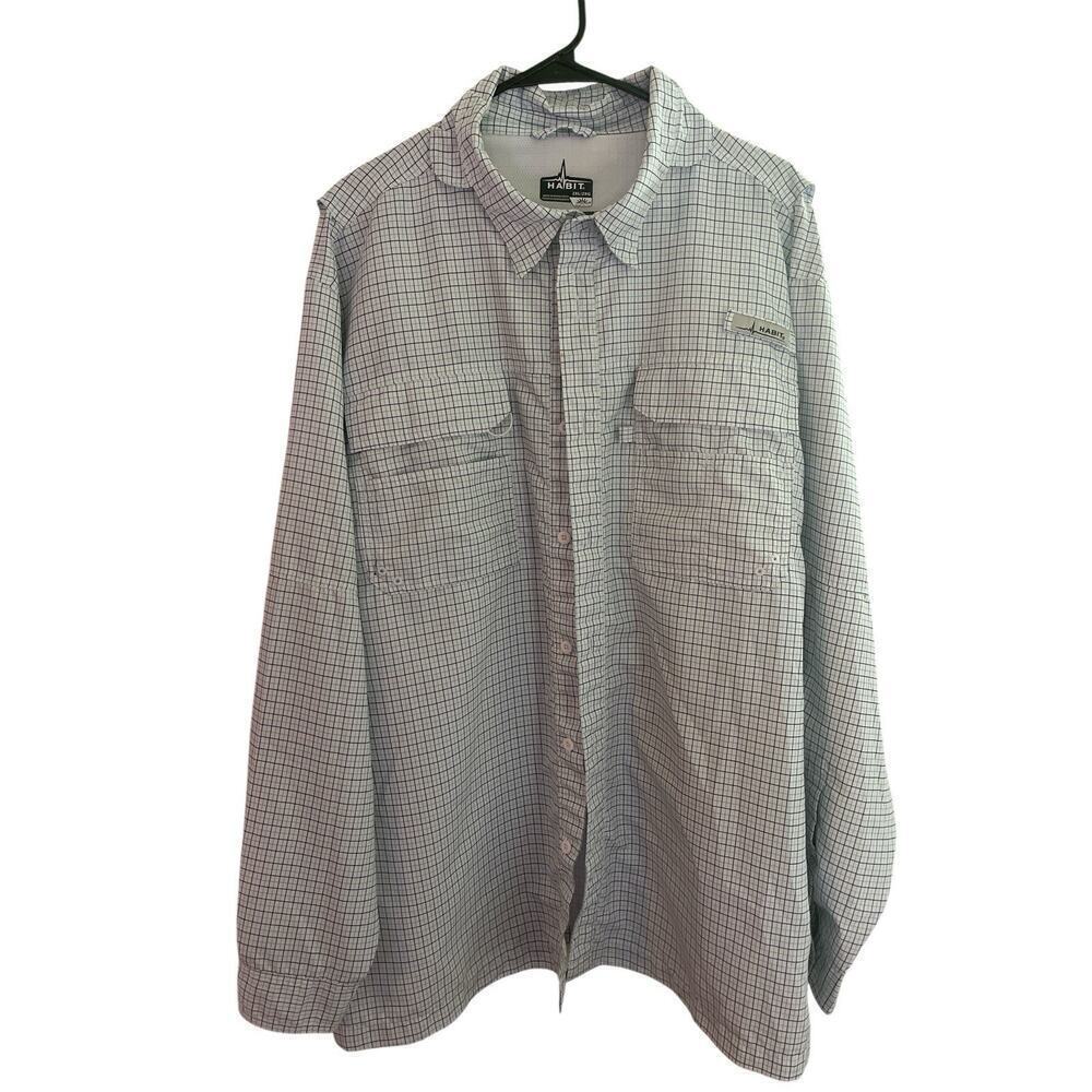 Habit River Men's Fishing Shirt 2XL BLUE PLAID, Long Sleeve, Button-Up, Vented